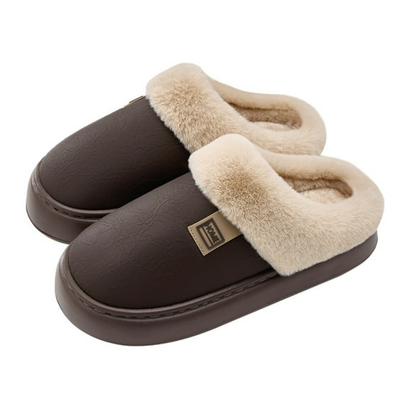 AUXDIQ Women Men Comfortable Fleece Winter Slippers Warm Slip-on House Shoes Indoor Outdoor, Coffee, 13/14 US