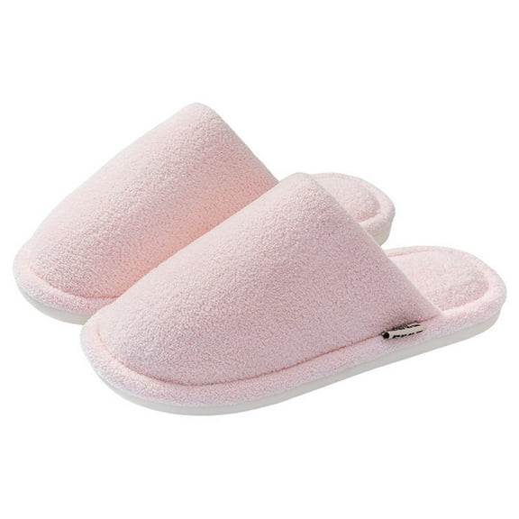AUXDIQ Women Men Comfortable Fleece Winter Slippers Warm Slip-on House Shoes Indoor Outdoor, Pink, 9/10 US