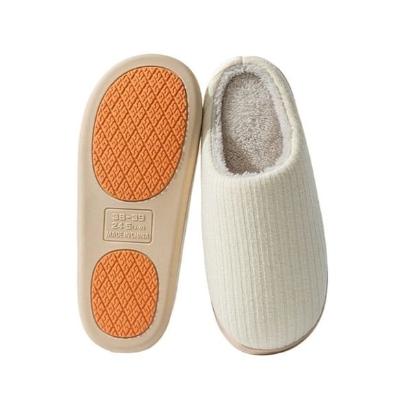 AUXDIQ Women Men Comfortable Fleece Winter Slippers Warm Slip-on House Shoes Indoor Outdoor, White, 7/8 US