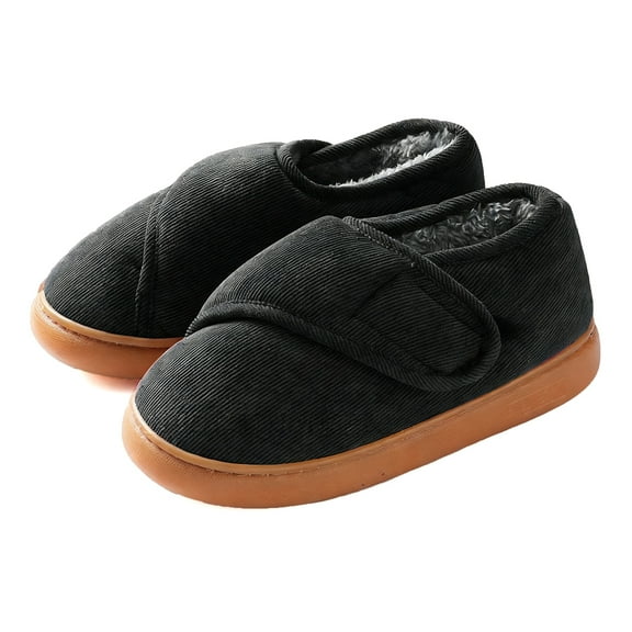 AUXDIQ Women Men Winter Bootie Slippers Adjustable House Shoes Indoor Outdoor, Black, 12/13 US