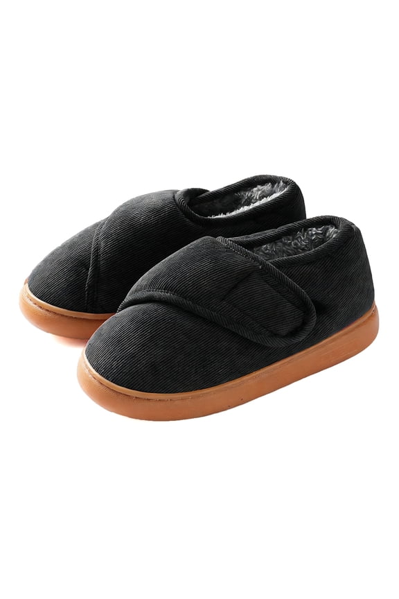 Women Men Winter Bootie Slippers Adjustable House Shoes Indoor Outdoor, Black, 6/7 US