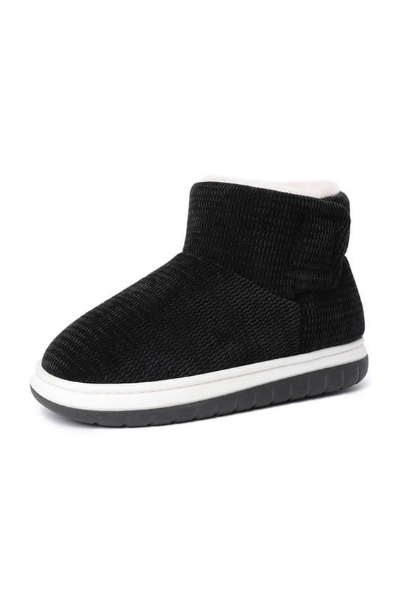 Women Men Winter Boots Slippers Home Warm Fleece Booties Slipper Anti Slip House Shoes Indoor Outdoor, Black, 7/8 US