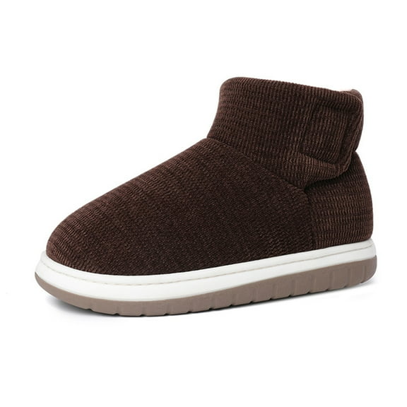 AUXDIQ Women Men Winter Boots Slippers Home Warm Fleece Booties Slipper Anti Slip House Shoes Indoor Outdoor, Brown, 11/12 US