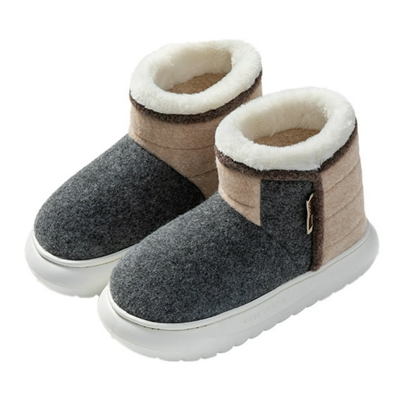 AUXDIQ Women Men Winter Boots Slippers Home Warm Fleece Booties Slipper Anti Slip House Shoes Indoor Outdoor