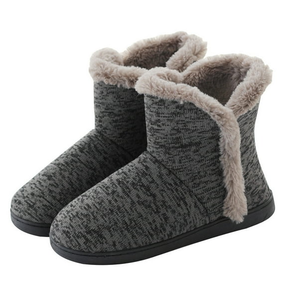 AUXDIQ Women Men Winter Knitted Boots Slippers Home Warm Fleece Booties Slipper Anti Slip House Shoes Indoor Outdoor