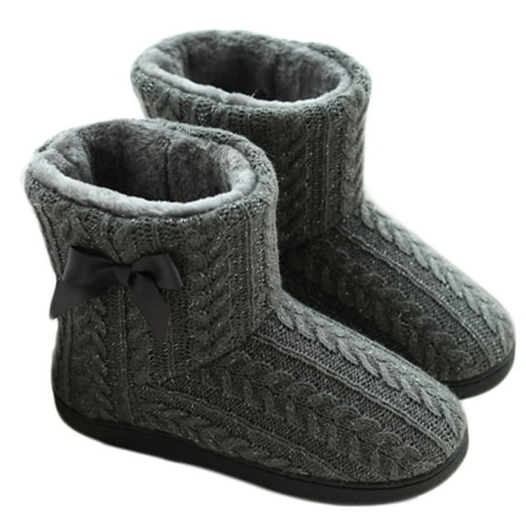 AUXDIQ Women Men Winter Knitted Boots Slippers Home Warm Fleece Booties Slipper Anti Slip House Shoes Indoor Outdoor