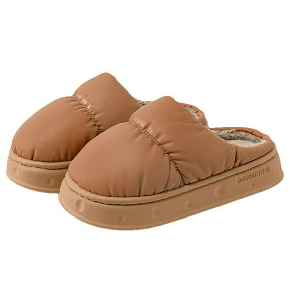 AUXDIQ Women Men Winter Slippers Slip on House Shoes Indoor Outdoor, Brown, 7/8 US