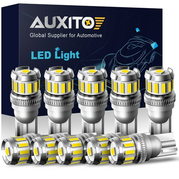 AUXITO 194 LED Bulb, License Plate Light 300% High Brightness T10 168 2825 W5W LED Bulbs for Dome Map Door Courtesy Interior Car Lights 6500K White, Pack of 10