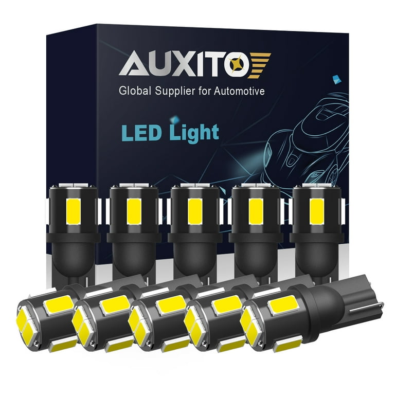AUXITO 194 LED Bulbs 6000K Xenon White Extremely Super Bright 5630 Chipsets  168 2825 175 T10 W5W LED Replacement Bulbs for Car Interior Dome Map Dome  Door Courtesy License Plate Lights( Pack of 10) 