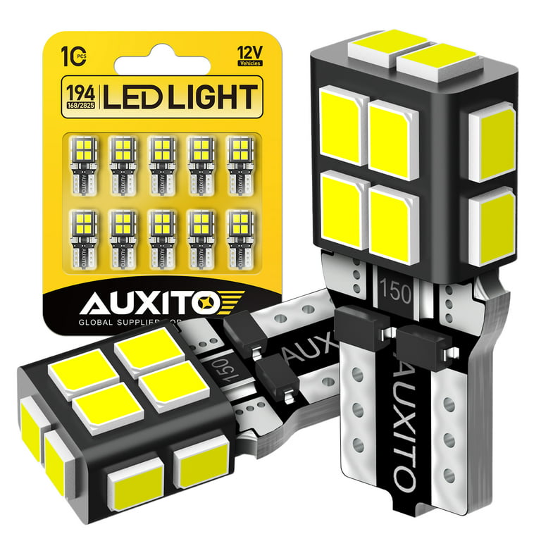 AUXITO 194 LED Light Bulb 6000K White 168 2825 W5W T10 Wedge 14-SMD LED  Replacement Bulbs for Car Dome Map Door Courtesy License Plate Lights, Pack  of