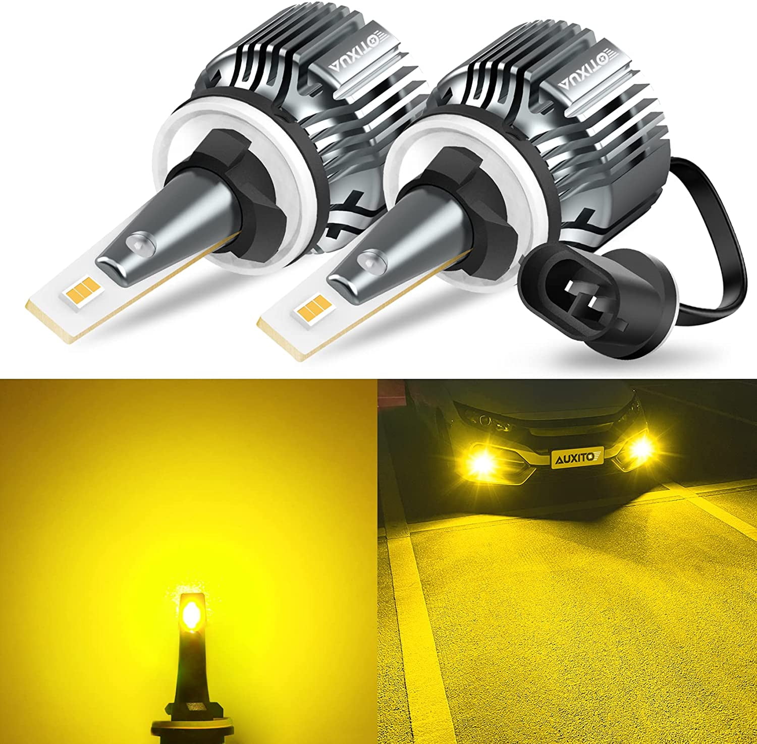 AUXITO 880/899/893 LED Fog Light Bulbs, 3000K Amber Yellow, 30W 6000LM  Super Bright, Wireless, Plug and Play, Long Lifespan, Can-bus Error Free,  885 DRL Replacement for Chevy, Ford, GMC, Pack of 2 