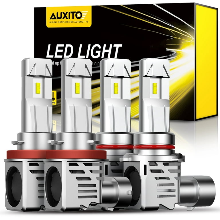 AUXITO 9005 H11 LED Headlight Bulbs Combo, High Low Beam Replacement,  12000LM 6500K Cool White, Wireless Headlight LED Bulbs, Pack of 4