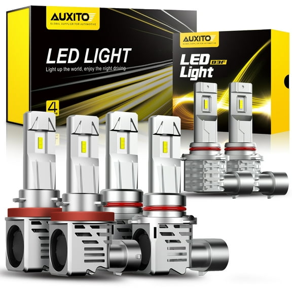 AUXITO 9005 H11 LED Light Bulbs & 9145 LED Fog Light Bulbs Combo Kit, 300% Brightness, Mini Size, Halogen Upgrade Replacement