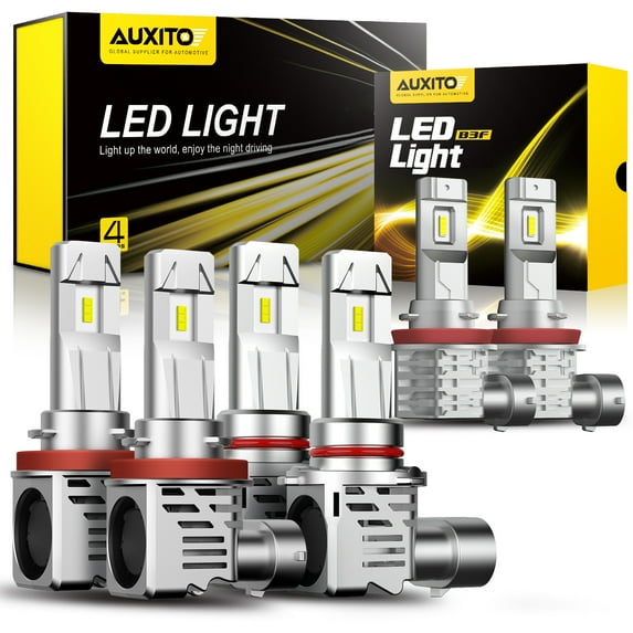 AUXITO 9005 H11 LED Light Bulbs & H11 LED Fog Light Bulbs Combo Kit, 300% Brightness, Mini Size, Halogen Upgrade Replacement