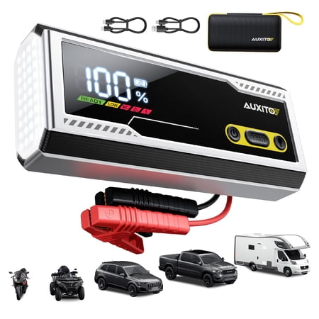 AUXITO 9500A Jump Starter, 12V Car Battery Jump Starter, Up to All Gas/All Diesel Engine with LED Display, 30W Type-C Fast Charging and 168W DC Output, 3-Mode Flashlight, Storage Case