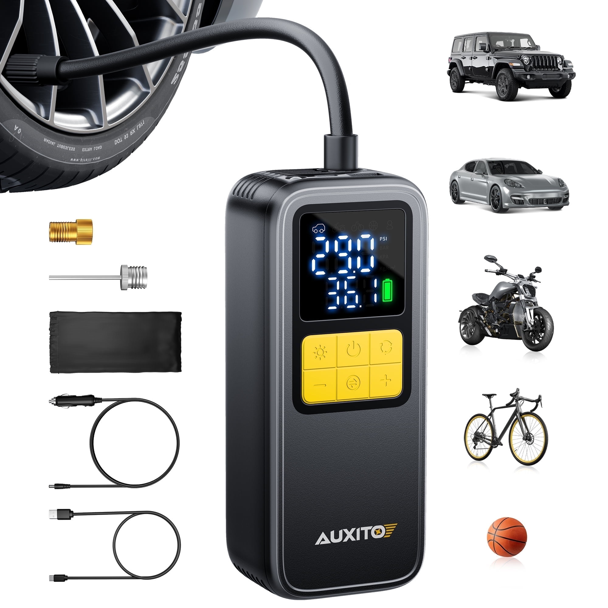 Walmart Saving of  Walmart Black Friday Deals 2025 - AUXITO Portable Tire Inflator, 150PSI Air Compressor with Digital Gauge, LED Light, Auto Shutoff