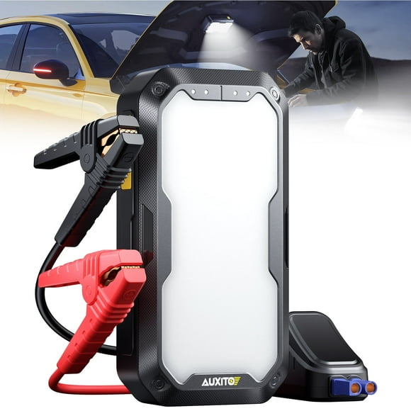 AUXITO Car Battery Jump Starter 5000A Portable Jump Box for Up to 8.5L Gas 8.0L Diesel Engine, 4 Modes Working Light and 2 Hook, Portable Charger and Jump Cables