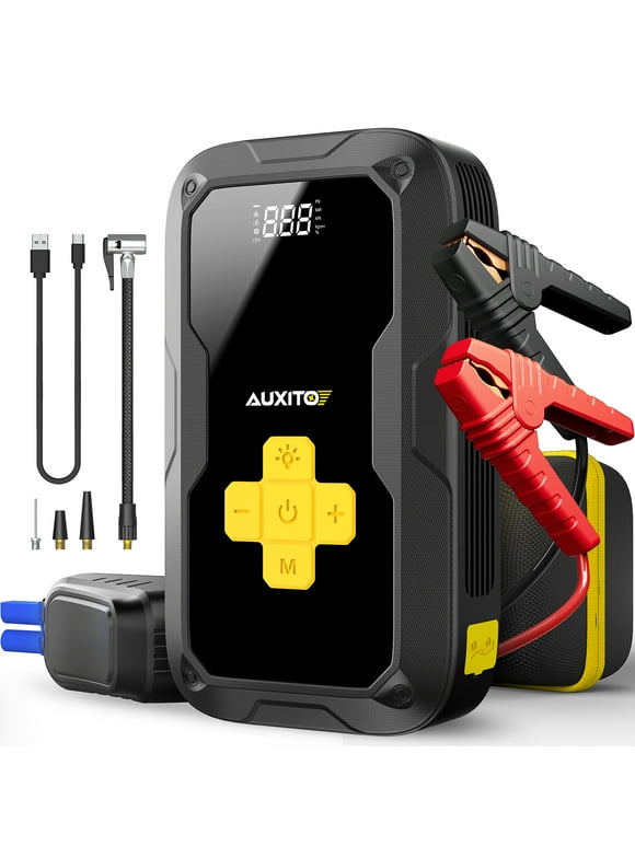AUXITO Car Jump Starter with Air Compressor, 3500A 12V Portable Battery Jump Starter Box for All Gas or up to 8.0L Diesel with 120PSI Digital Tire Inflator, LED Light, USB Quick Charge
