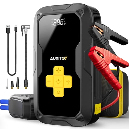 AUXITO Car Jump Starter with Air Compressor, 6000A 12V Portable Battery Jump Starter Box for All Gas or up to 8.0L Diesel with 150PSI Digital Tire Inflator, LED Light, USB Quick Charge