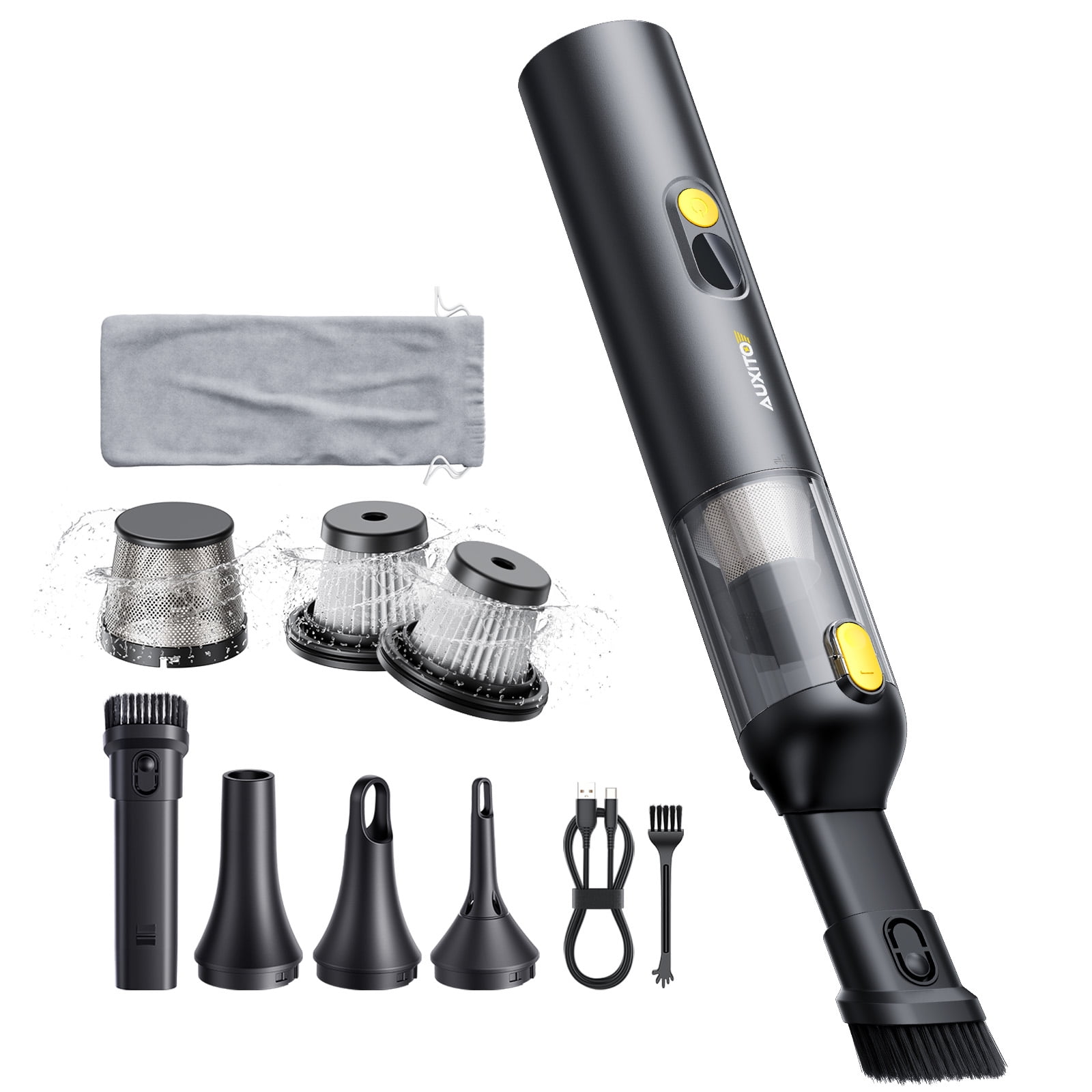 AUXITO Car Vacuum Cleaner Cordless, 14000pa 6000mAH High Power Long Endurance, Strong Suction Handheld Portable Car Vacuum for Car, Home, Office, Pet, Black & Yellow