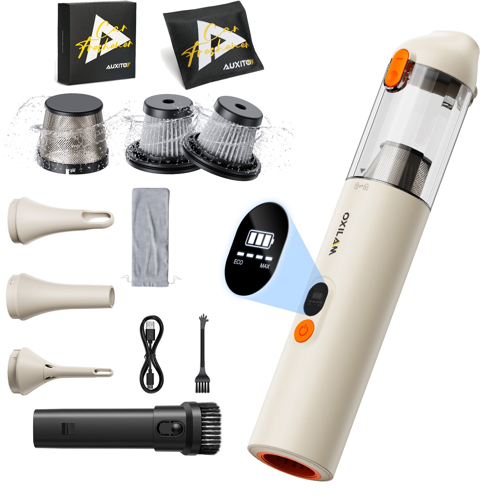 AUXITO Car Vacuum Cleaner Cordless with Car Air Freshener Vent Clip, 14000pa 6000mAH High Power Long Endurance, Strong Suction Handheld Portable Car Vacuum for Car, Home, Office