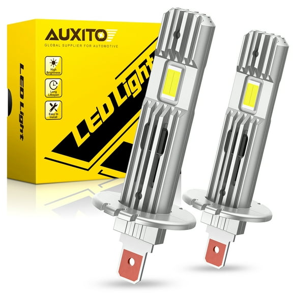 AUXITO H1 LED Bulb, Upgraded Brighter H1LED Fog Light Bulbs 6500K White, 1:1 Mini Size No Adapter Required, Non-Polarity Canbus Ready, Pack of 2