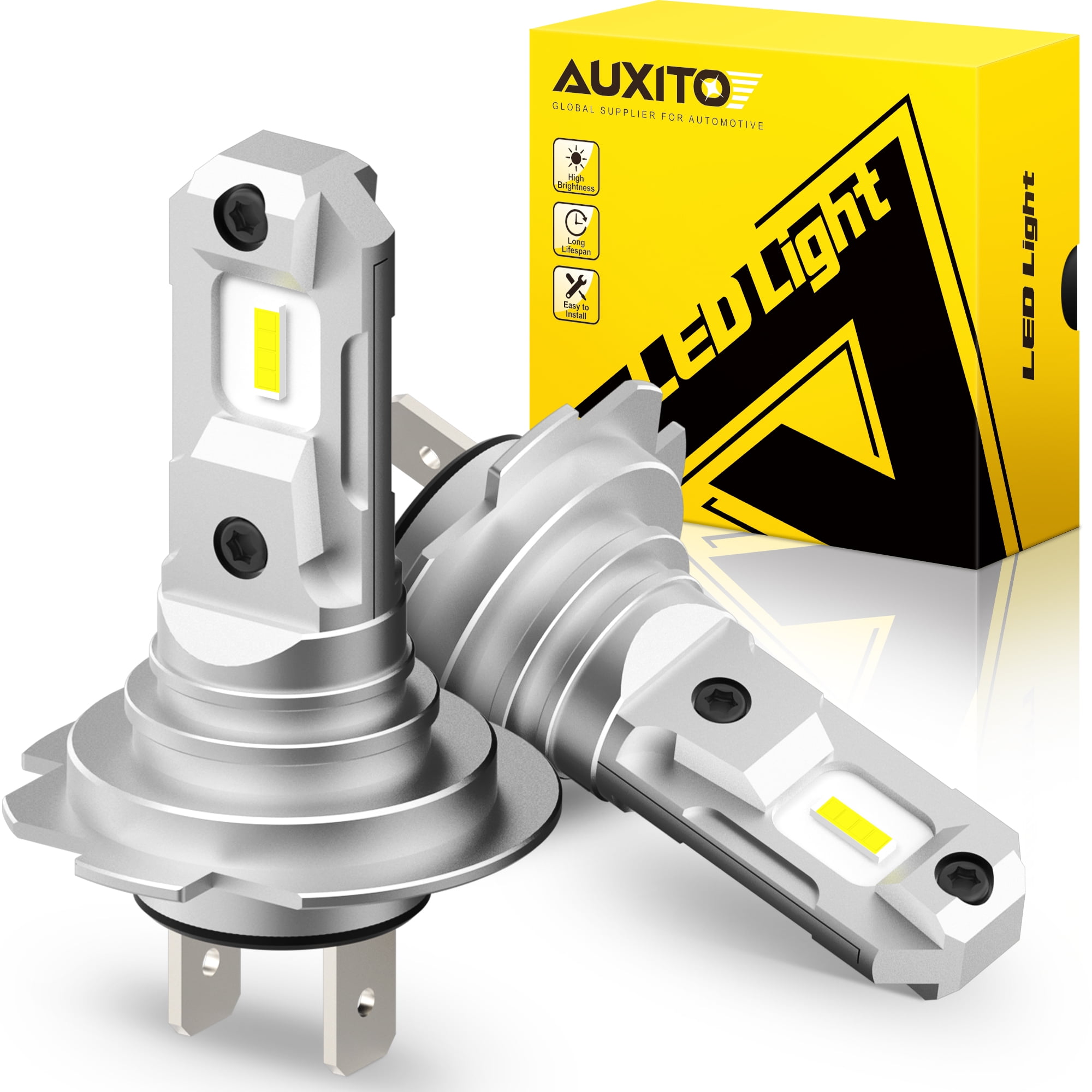 AUXITO H7 LED Headlight Bulb, 1:1 Mini Size , 6500K White, 8 CSP Chips  Super Bright , Fanless Fog Lights Halogen Replacement Bulb, Pack of 2