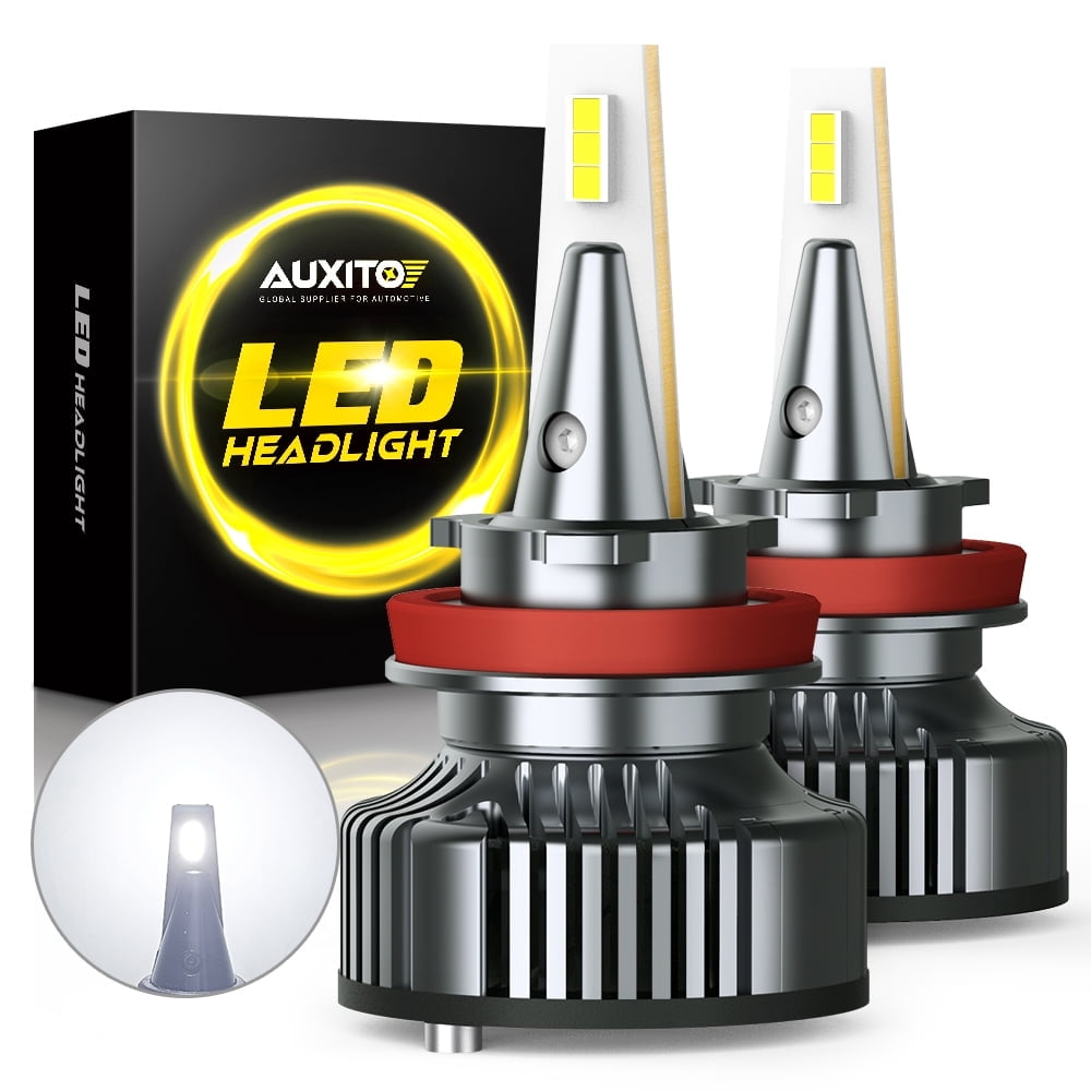 AUXITO H8/H9/H11 LED Headlight Bulbs, 400% Brighter, 80W 16,000lm per Pair, H11 Headlight Bulb, 6500K White, Pack of 2, Size: 6.1 x 5.55 x 2.24