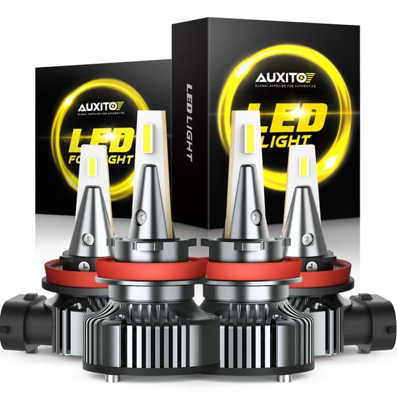 AUXITO H8/H9/H11 LED Light Bulbs 6500K White & H8/H11/H16JP LED Fog Light Bulbs 6500K White Combo Conversion Kit, Simple Installation, Total 4 Bulbs