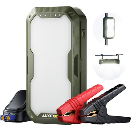 AUXITO Jump Starter 4000A Car Battery Portable Jump Starter(8L Gas/7L Diesel) 2000LM Camping Light, 12V Jump Box with 4 Modes Working Light and 2 Hook, Portable Charger and Jump Cables