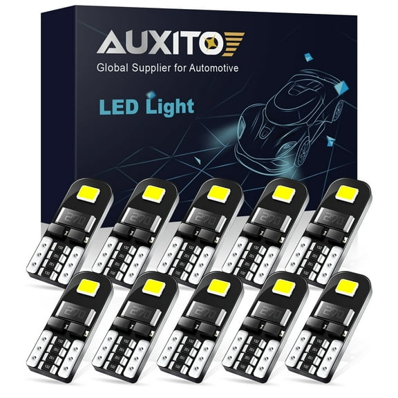 AUXITO T10 194 2825 LED Light Bulb 168 W5W White Super Bright for Car Interior License Plate Dome Map Lights , Pack of 10 Fits select: 1975-2022 FORD F150, 1999-2022 CHEVROLET SILVERADO
