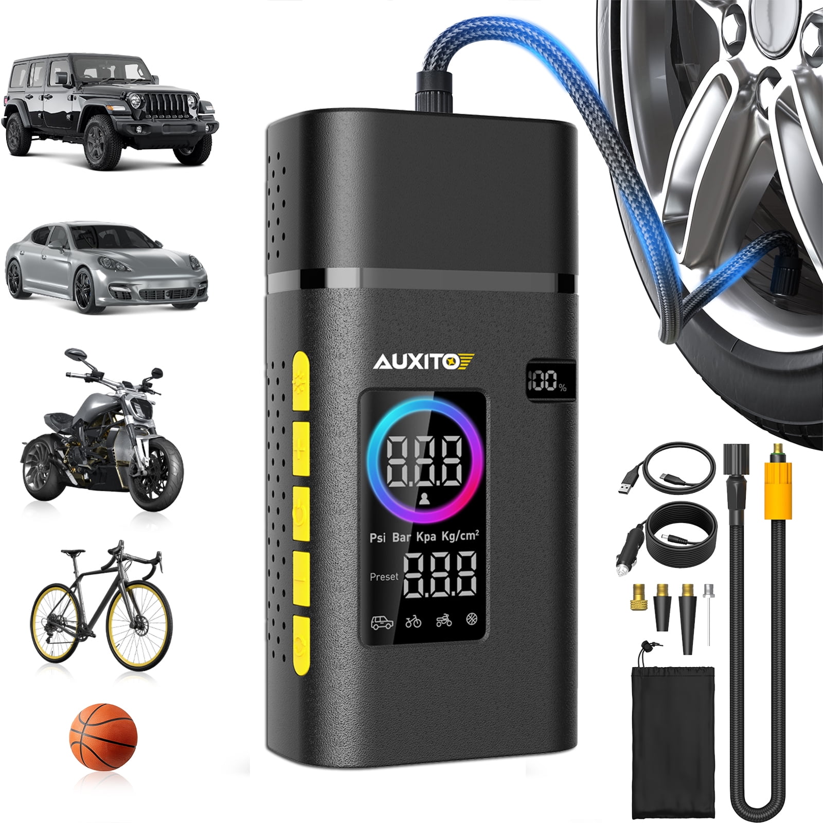 AUXITO Tire Inflator Portable Air Compressor, 150 PSI Cordless Air Pump ...