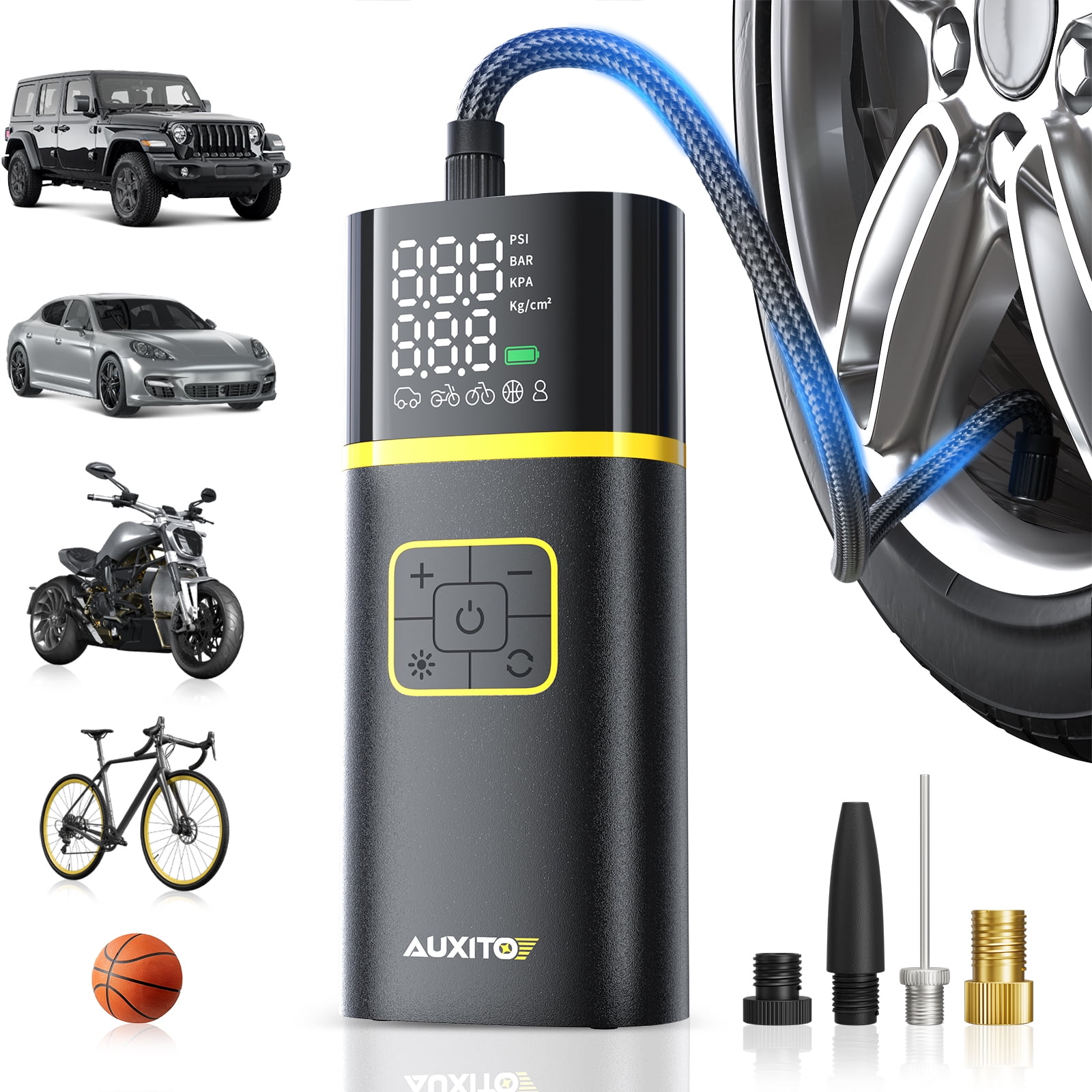 Portable Air Compressor For Car Tires – 150PSI Cordless Electric Pump With Digital Gauge, LED Light, 20000mAh Battery