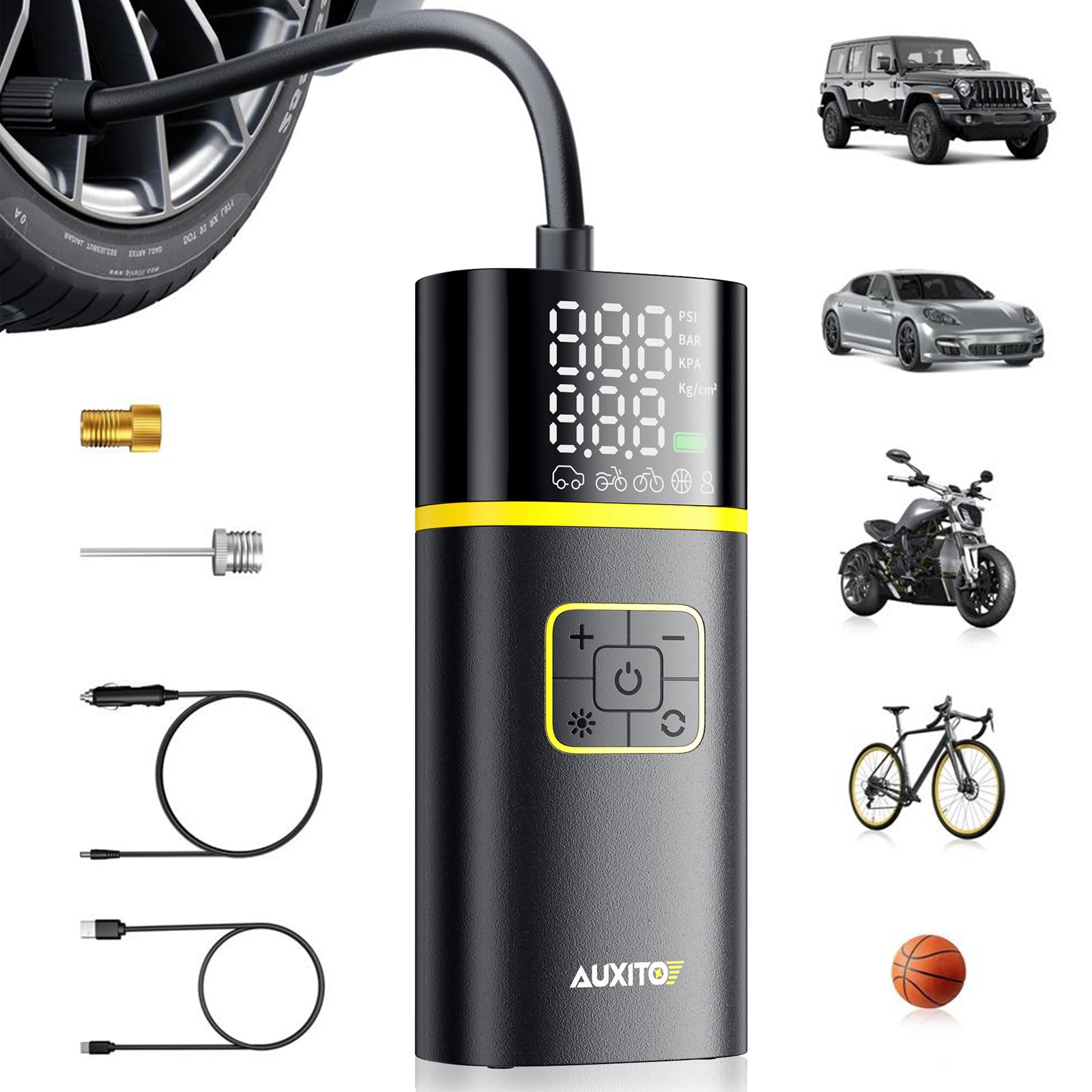 AUXITO Tire Inflator Portable Air Compressor, 25s Faster Inflation, 160 PSI Cordless Air Pump with 5200mAh Rechargeable Battery for Motorcycle, Bike, Ball, Swim Ring