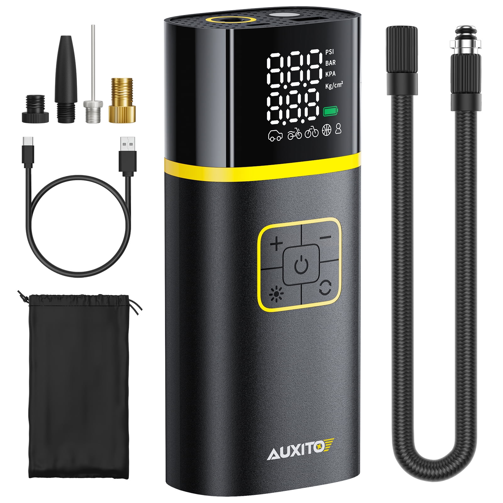 Portable Tire Inflator & Air Compressor - Digital Gauge, 4X Faster, Auto Stop, Rechargeable For Car, Bike, Balls