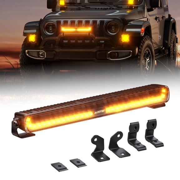 AUXITO X-Plore 1 Series 20" LED Light Bar, Dual-Output White Main Beam, White/Amber Dynamic DRL with 4 Amber Flash Modes, Single Row Off-Road Driving Light for Truck SUV UTV ATV