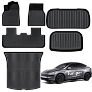 AUXKO All Weather Floor Mats for 2026 Tesla Model Y Juniper & New Model Y 2025 Floor mats Cargo Mat & Front Trunk Liner & Rear Lowest Cargo Mat Car Mats Set TPE Liners Accessories Guard Odorless Mats