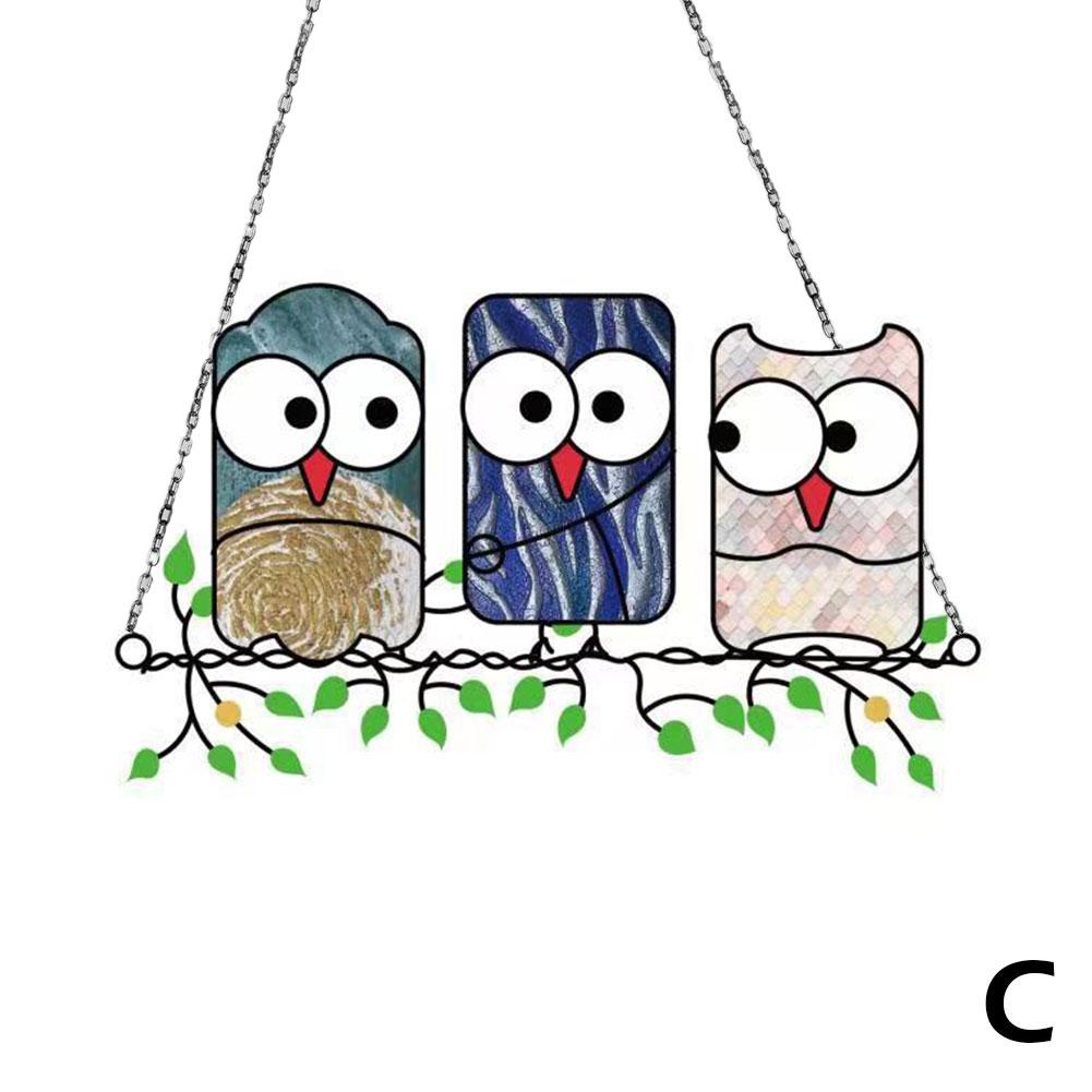 AUsagg Three Birds Stained Glass Window Hanger Sun Catcher Decoration