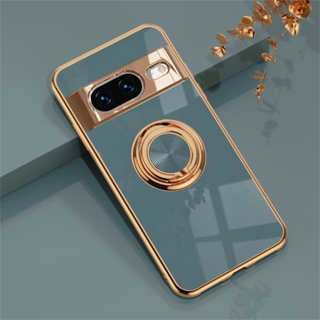 AUshell for Google Pixel 9 Pro Case (2024) with Rotating Kickstand, Plating Frame Stylish Magnetic Car Mount Shockproof/Anti-drop Slim Silicone Shell for Girls Men for Google Pixel 9 Pro, Gray