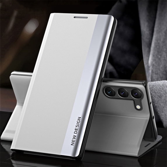 AUshell for Samsung Galaxy A35 Case (6.6" 2024), PU Leather Magnetic Stand Holder Holster Full Protection Platin Frame Anti-scracth/Shockproof TPU Shell for Samsung Galaxy A35, White