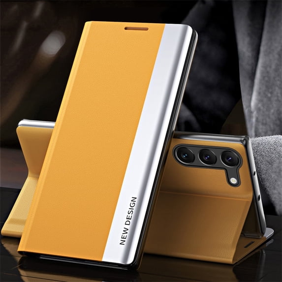 AUshell for Samsung Galaxy A35 Case (6.6" 2024), PU Leather Magnetic Stand Holder Holster Full Protection Platin Frame Anti-scracth/Shockproof TPU Shell for Samsung Galaxy A35, Yellow