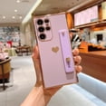 thumbnail image 1 of AUshell for Samsung Galaxy S22 Ultra Case, Love Heart Plating Bumper Silicone Adjustable Strap Wristband Kickstand Lens Camera Frame Slim for Samsung S22 Ultra Shockproof Anti-fall, Purple, 1 of 9