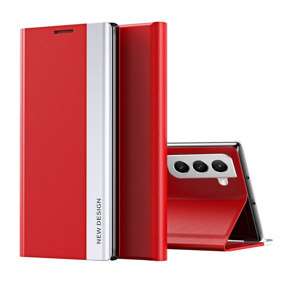 AUshell for Samsung Galaxy S24 Case (6.2" 2024), PU Leather Magnetic Stand Holder Holster Full Protection Platin Frame Anti-scracth/Shockproof TPU Shell for Samsung Galaxy S24, Red