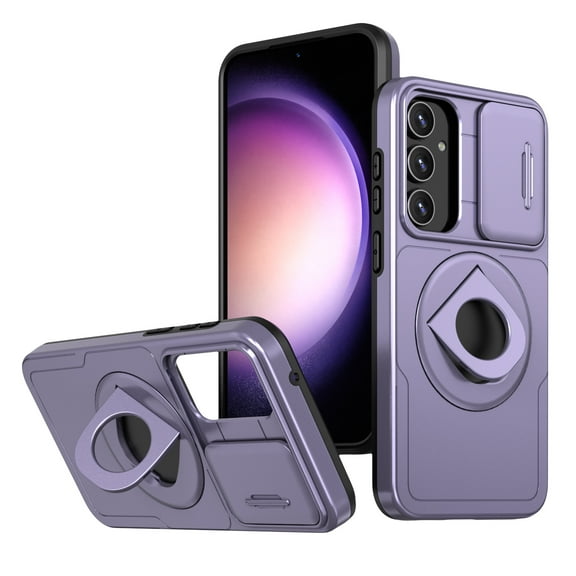 AUshell for Samsung Galaxy S24 Plus Case, Slide Camera Window Compatible wth MagSafe Rotating Kickstand Ring Silicone Military-grade Drop Resistant Magnetic Shockproof Shell, Purple