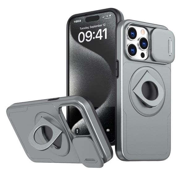 AUshell for iPhone 11 Pro Case, Slide Camera Window Compatible wth MagSafe Rotating Kickstand Ring Silicone Military-grade Drop Resistant for iPhone 11 Pro Magnetic Shockproof Shell, Gray