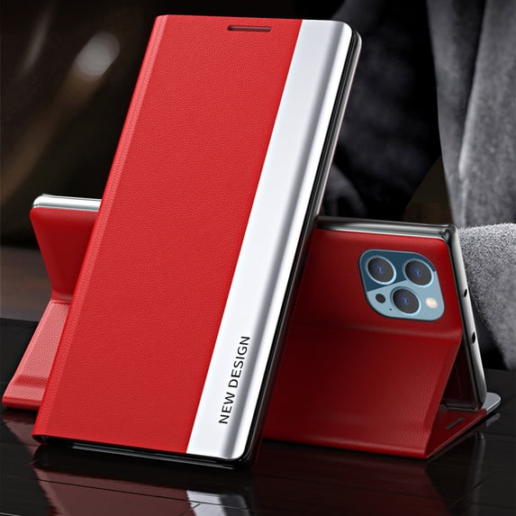 AUshell for iPhone 12 Pro Case (6.1" 2020), PU Leather Magnetic Stand Holder Holster Full Protection Platin Frame Anti-scracth/Shockproof TPU Shell for iPhone 12 Pro, Red