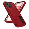 thumbnail image 1 of AUshell for iPhone 15 Case (6.1" 2023) with Foldable Kickstand, Anti-slip Tri-layer Rugged PC Frame/Back Silicone Shell Heavy Duty Protective Military-grade Shockproof Shell, Red/Black, 1 of 8