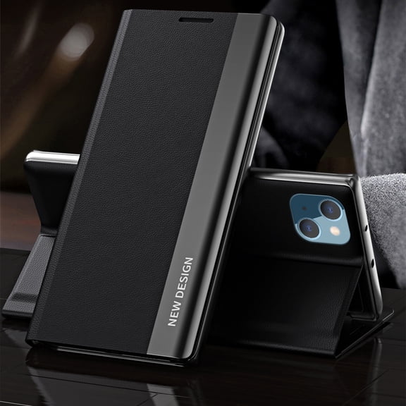 AUshell for iPhone 15 Case (6.1" 2023), PU Leather Magnetic Stand Holder Holster Full Protection Platin Frame Anti-scracth/Shockproof TPU Shell for iPhone 15, Black