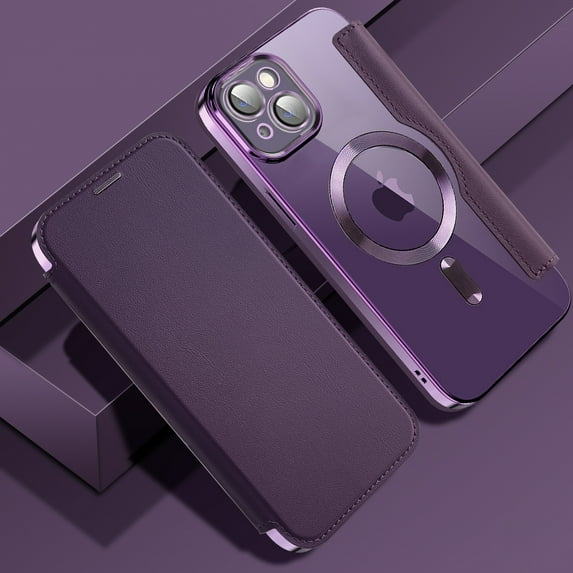 AUshell for iPhone 15 Case, PU Leather Folio Cover with MagSafe Wireless Charging Card Slots RFID Blocking Transparent Anti-yellow Full Protection Shockproof for iPhone 15(6.1") Wallet Cover, Purple