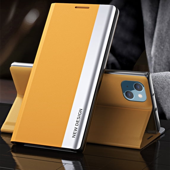 AUshell for iPhone 15 Plus Case (6.7" 2023), PU Leather Magnetic Stand Holder Holster Full Protection Platin Frame Anti-scracth/Shockproof TPU Shell for iPhone 15 Plus, Yellow